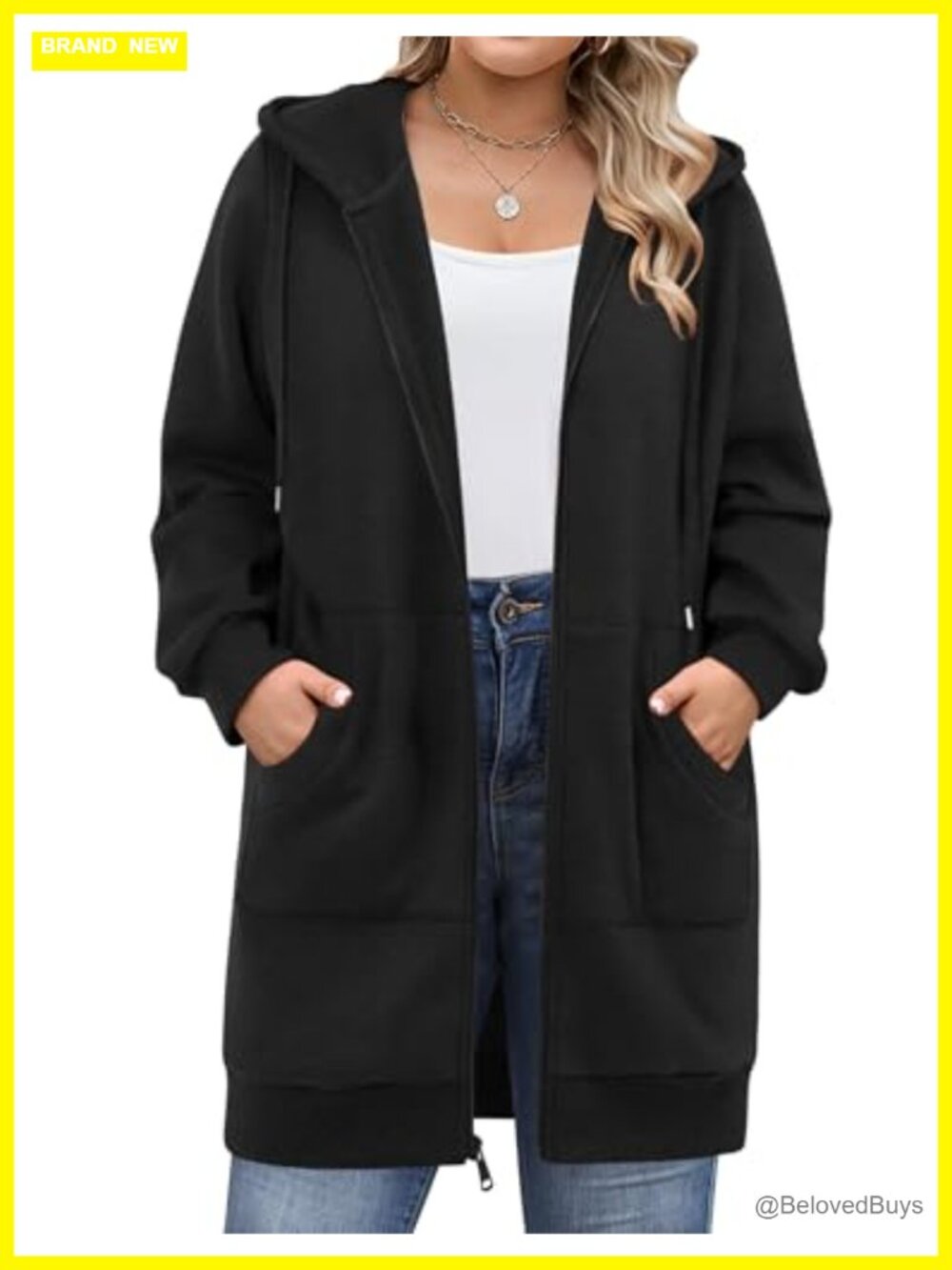 Plus Size Zip Up Hoodie Long Sleeve Fleece Sweatshirt Pockets